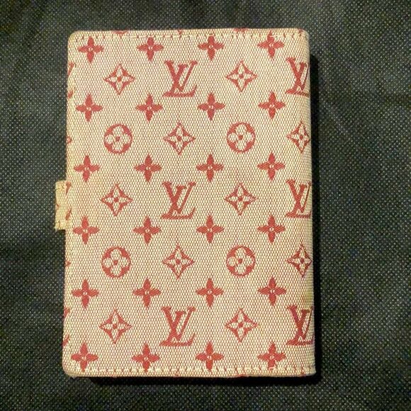 LOUIS VUITTON Mini Lin Red Agenda Binder Passport Holder Credit Card Wallet - Picture 3 of 17